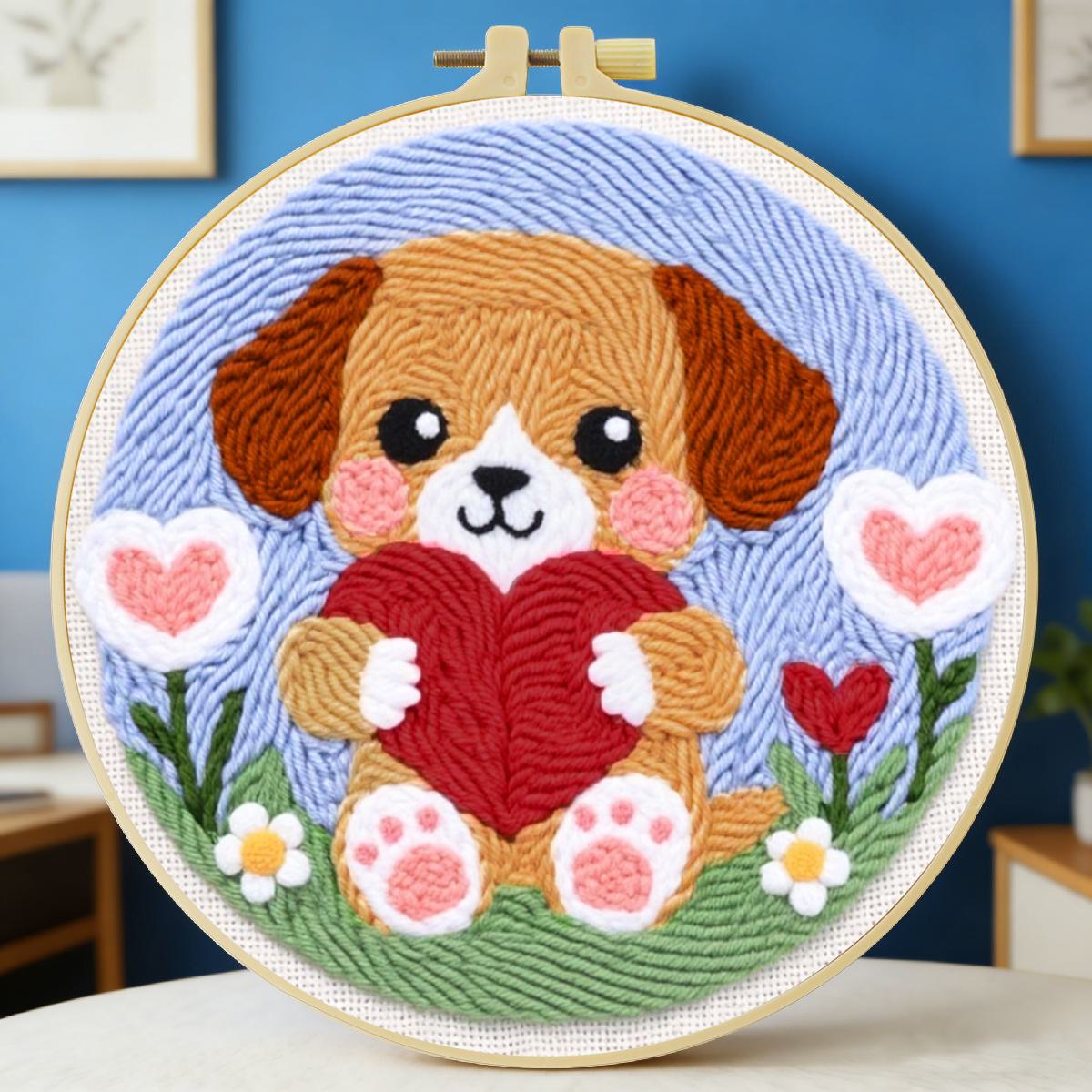 Sewing Textile Art - 20X20CM/7.87inch Dog Punch Needle Embroidery Set