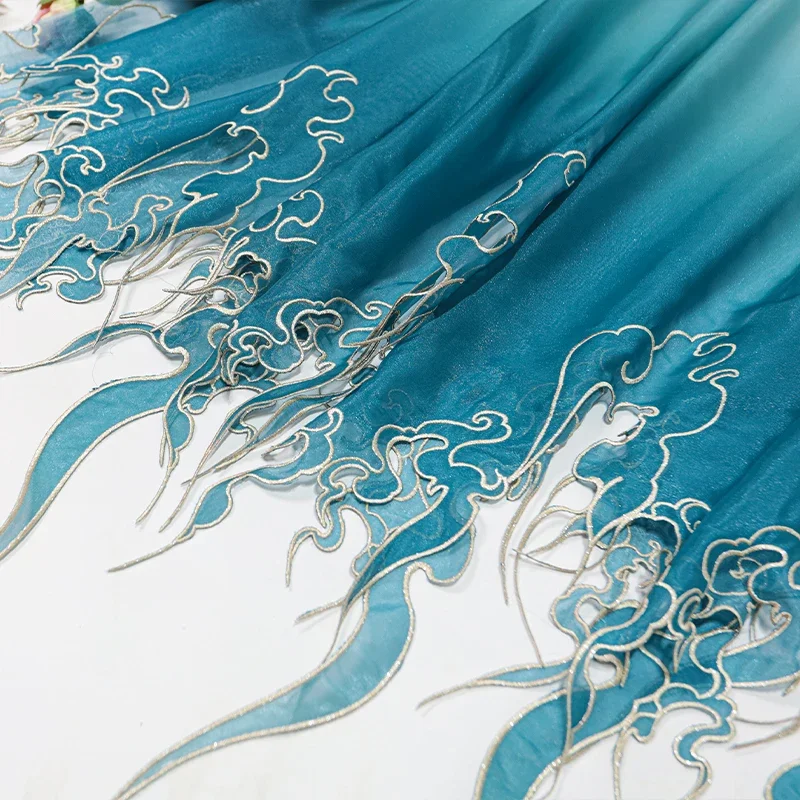 Sewing Fabric - Chinese Style Embroidery Lotus Leaf Gradient