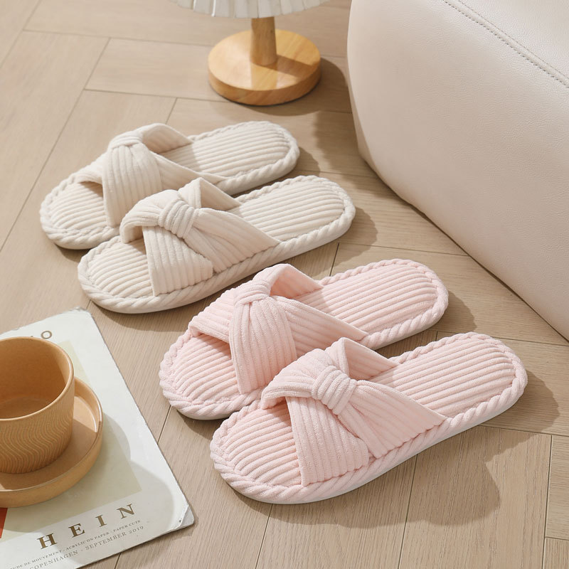 Sewing Garment - Corduroy Cross Strap Home Slippers for