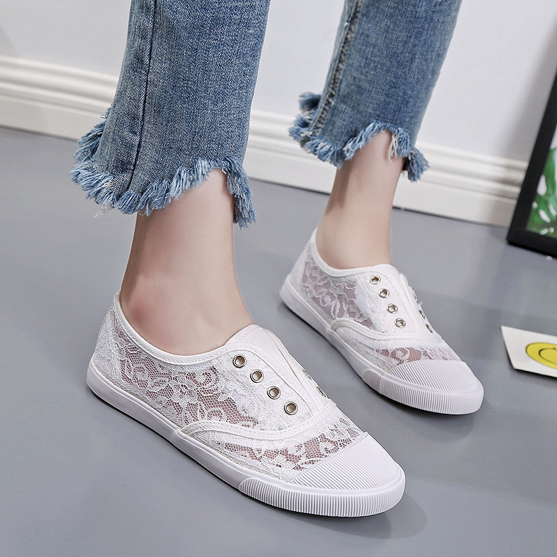 Fashion Lace White Canvas Shoe - đánh giá và giá Sewing Garment