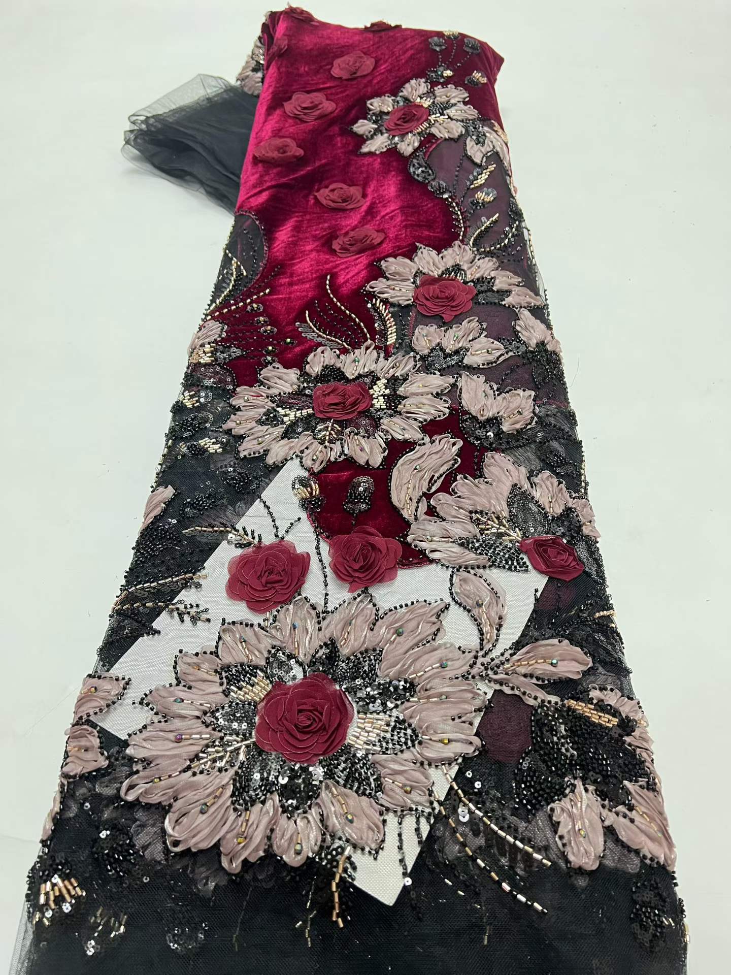 Luxury African Velvet Red Bead - đánh giá và giá Sewing Velvet Fabric