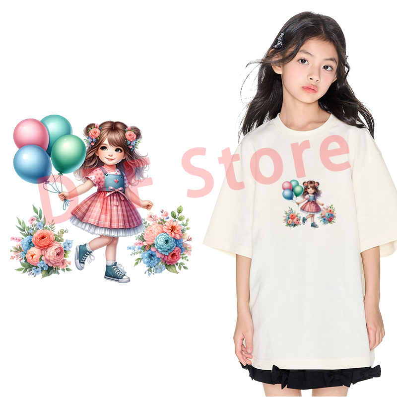Cute Balloon Girl DTF Heat Tra - đánh giá và giá Iron On Patch