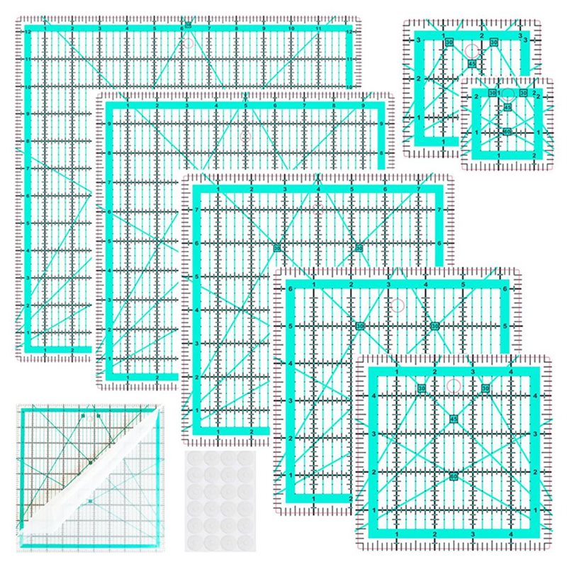 A25F-Blue 7-Piece Collar Ruler - đánh giá và giá Quilting Ruler Square