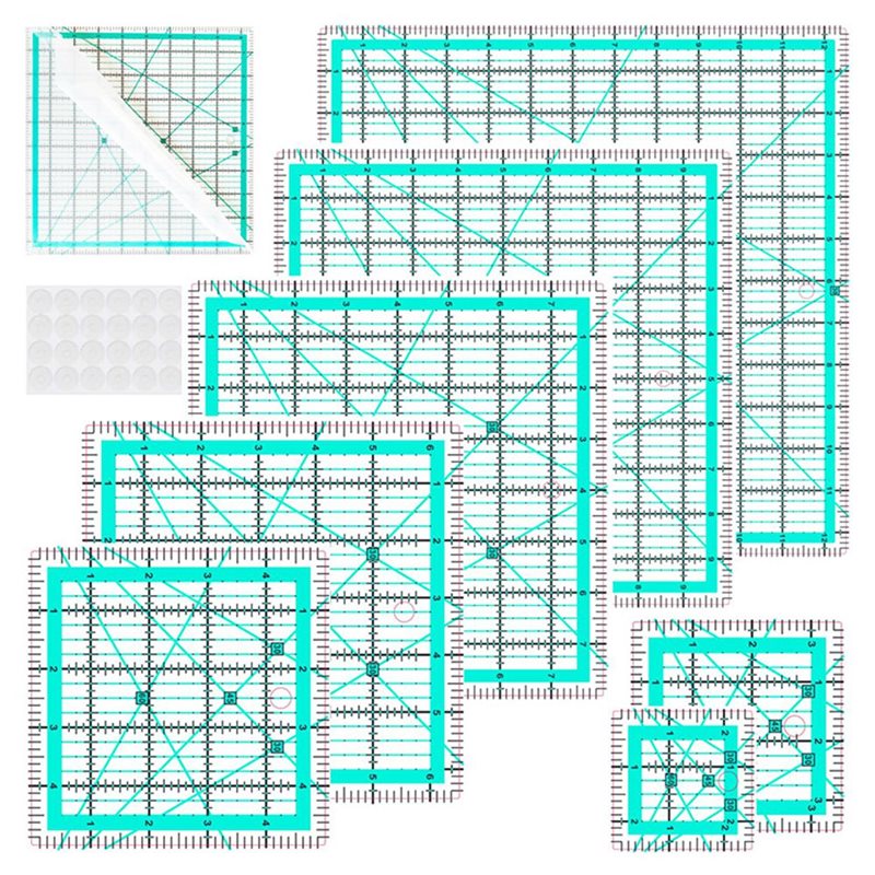 A25F-Blue 7-Piece Collar Ruler - đánh giá và giá Quilting Ruler Square